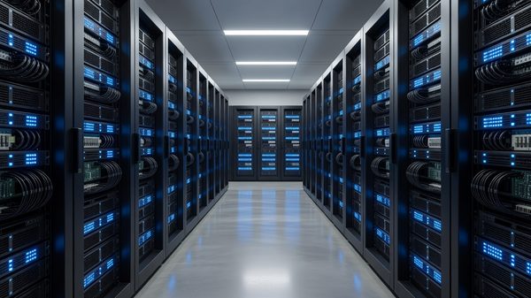 Server room with illuminated racks representing container orchestration infrastructure