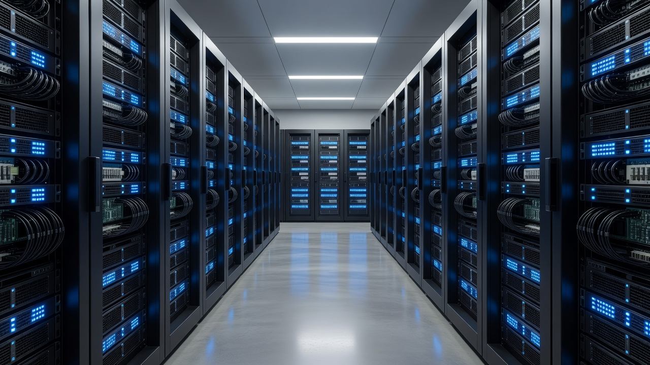 Server room with illuminated racks representing container orchestration infrastructure
