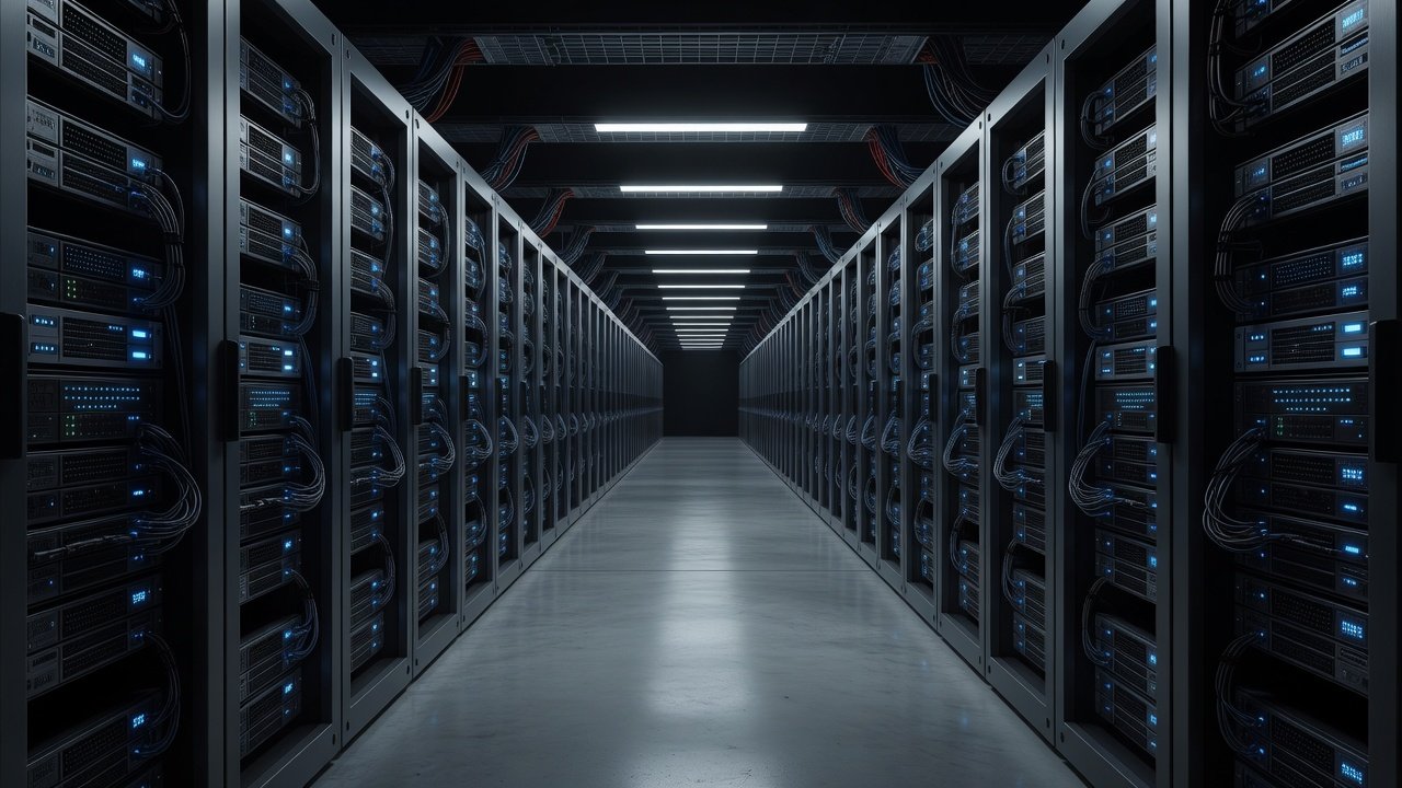Abstract illustration of layered orchestration nodes connected by routing paths in a data center rack