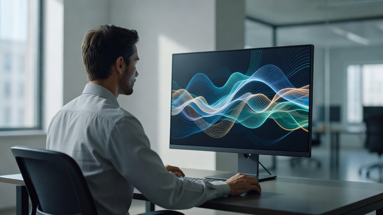 A platform engineer reviewing service telemetry on a monitor in a quiet office